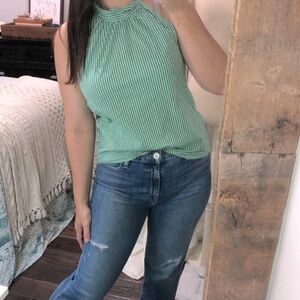 J Crew green and white gingham top size 4